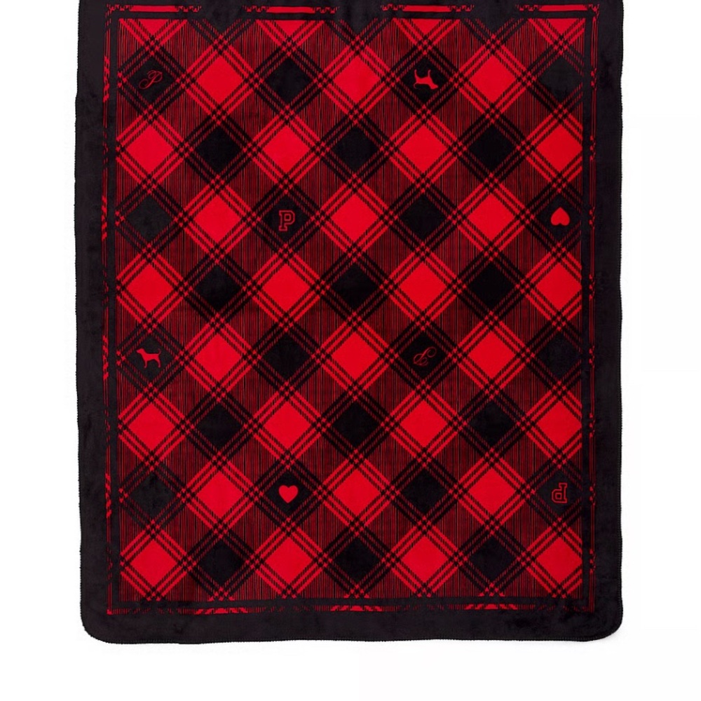 Victoria's Secret Red and Black Plaid Throw Blanket